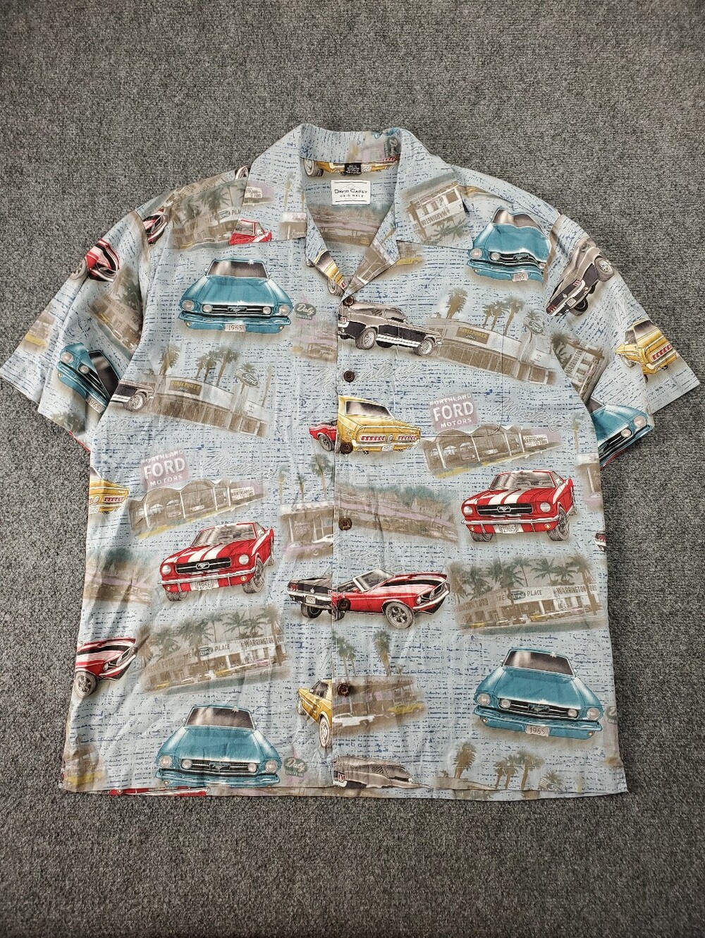 David Carey Ford Mustand Hawaiian Shirt XL All Over Print 60s Classic Muscle Car